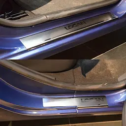 Накладки на пороги для Renault Logan II / II MCV 2013-2020 Нержавіюча сталь із загином та Логотипом 4 шт (Premium P-RE27) - мініатюра 4