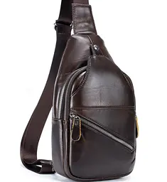 Чоловічий шкіряний рюкзак на одне плече 18х32х7 для міста TIDING BAG MK03983 коричневий 18 см