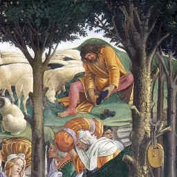 Інтер'єрна картина Юність Мойсея, Сандро Боттічеллі, Sandro Botticelli, Youth of Moses, релігійний декор, 38×60 см (id6960) - мініатюра 5