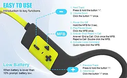 Кісткові навушники для плавання та спорту ESON K12 з 32 ГБ з MP3-плеєром та Bluetooth 5.3 чорно-жовтий - мініатюра 8