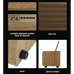 Портативна колонка ретро Kisonli G12A Bluetooth 1200mAh 8 Вт Wooden - мініатюра 3