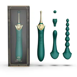 Мультифункціональний вібратор Zalo - Bess 2 Turquoise Green, 4 насадки, підігрів - мініатюра 2