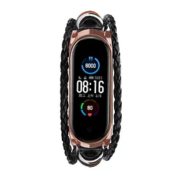Ремінець вінтажний Carprie для фітнес-браслета Xiaomi Mi Band 5 і 6 Type A Black rose gold - мініатюра 2