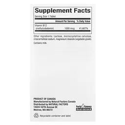 Вітамін B12 Natural Factors Methylcobalamin 1000 mcg, 90 жувальних таблеток для підтримка нервової системи - мініатюра 2