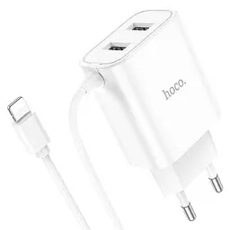 Зарядний пристрій Hoco C103A 2 USB білий з кабелем Lightning