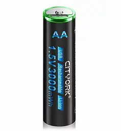 Акумулятор AA Cityork 1.5v 3000mwh літій-іонний + USB (Чорний)