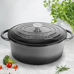 Каструля чавунна емальована овальна з кришкою Heinner сіра (HR-ZVC-S26OV) - мініатюра 4