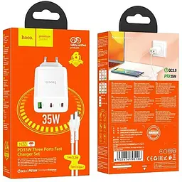 МЗП Hoco N33 Start PD35W (1USB-A/2C) + кабель Type-C to Type-C White - мініатюра 5