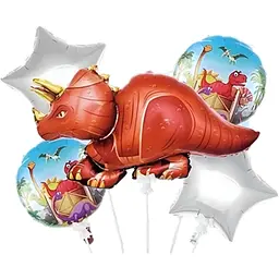 Фольгована кулька JS Balloon фігура "Трицератопсом" 5 шт наповнення повітрям або гелієм для тематичних вечірок Різнокольоровий