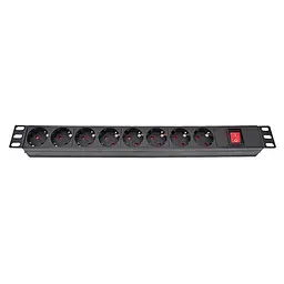Блок розеток Atcom 1U 19 (PDU-8W-CN-WS) 8 розеток, з вимикачем, ал. корпус, німецький тип, без кабеля (AT1801)