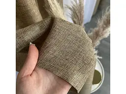 Легкі лляні штори кавового кольору 2шт. 150х270 з білим шифоновим тюлем 400х270, на тасьмі ALBO pbe0052630 - мініатюра 5