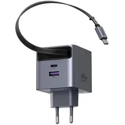 Зарядний пристрій Ugreen USB-C PD45W GaN + cable USB-C to USB-C retractable (65822) - мініатюра 3