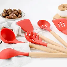 Кухонний набір Silikone Kitchen Set червоний з силікону з бамбуковою ручкою з 12 предметів - мініатюра 5