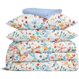 Комплект постільної білизни Cosas євро з простирадлом на резинці AQUARELLE FLOWERS CS4 200 x 220 см (FlowersAquaColorful_El-62Maya_200)