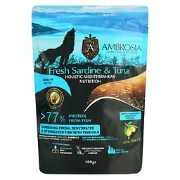 Сухий корм Ambrosia Mediterranean для дорослих собак усіх порід з сардиною та тунцем 100 г