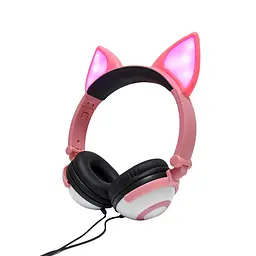Навушники SUNROZ Linx Bear Ear Headphone з вушками Лисички LED 1,5 м Рожевий (SUN2651) - мініатюра 2