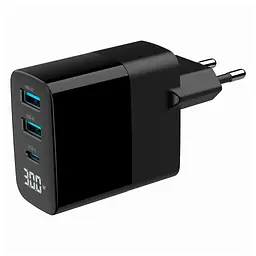 Зарядний пристрій Gembird 2хUSB-A (QC3.0 18W) + 1хType-C (PD20W) LCD black (TA-UC-PDQC30LCD-BK-02) - мініатюра 1