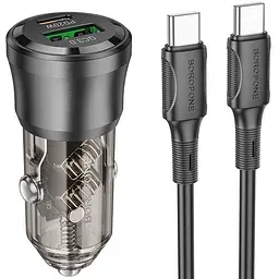 АЗП Borofone BZ25 Journey PD20W+QC3.0 total 38W (1USB-A/1C) + кабель Type-C to Type-C Transparent black