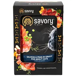 Набір вологих кормів Savory 3+1 для дорослих котів, лосось з горохом у соусі 340 г (4 шт. х 85 г) - мініатюра 2
