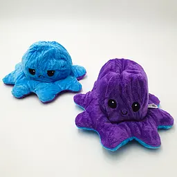 М'яка іграшка Восьминіг перевертень двосторонній веселий сумний Mood Octopus 16 см UKC фіолетово/синій - мініатюра 3