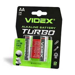 Батарейка лужна Videx LR6/AA Turbo 2шт BLISTER VIDEX (24238-000) - мініатюра 2