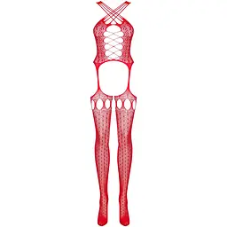 Бодістокінг Obsessive Bodystocking G313 S/M/L Red, шнурівка, геометричний декор - мініатюра 5