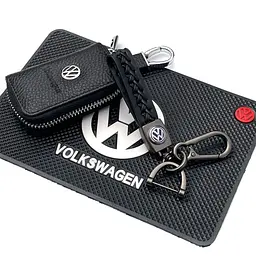 Подарунковий набір №44 для Volkswagen / килимок панелі / брелок з карабіном / чохол із тисненої шкіри