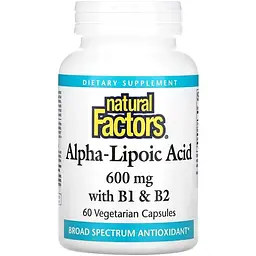 Альфа-ліпоєва кислота Natural Factors Alpha-Lipoic Acid with B1 & B2, 60 вегакапсул для антиоксидантного захисту