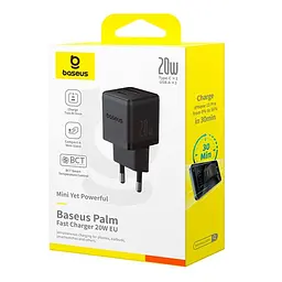 Адаптер мережевий Baseus Palm Fast Charger |1USB/1Type-C, 20W/3A, PD/QC| - мініатюра 2