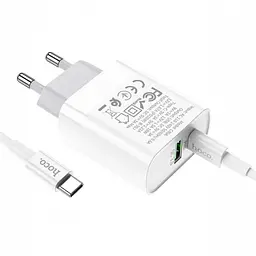 Адаптер мережевий HOCO C80A Type-C to Type-C cable rapido charger set C80A, 1USB/1Type-C, QC/PD, 20W, 3A Білий - мініатюра 3