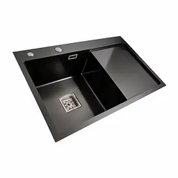 Кухонна мийка Platinum Handmade 78x50В L PVD чорна (товщина 3.0/1.0 мм), Чорний - мініатюра 2