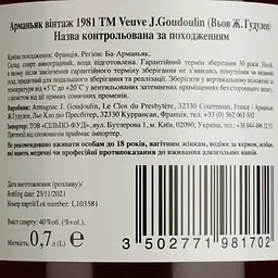 Арманьяк Veuve J.Goudoulin Bas Armagnac 1981 40% 0.7 л у подарунковій коробці - мініатюра 5