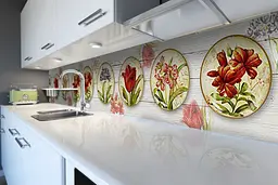 Кухонний фартух Квіткові Тарілки вінілова наклейка дошки квіти сфери Бежевий 60х250 см Happy Pocket Z180613