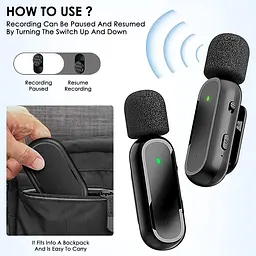 Бездротові мікрофони Lavalier для iPhone, iPad, Android, із зарядним футляром та адаптером 2 шт - мініатюра 4