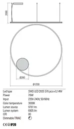 Підвісний світильник Redo ORBIT SU LED 84W 3000K D1200 SAND BLACK (4.1.2) 01-1951 - мініатюра 3
