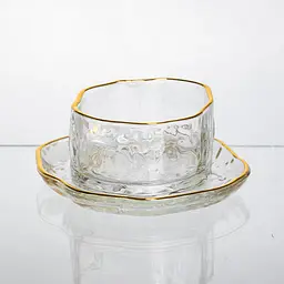Набір піал з блюдцями скляні Gold Rimmed 200 мл із золотою окантовкою Yiwu HP-34-91 - мініатюра 4