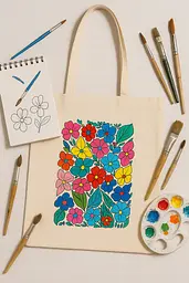Набір екосумка-розмальовка „Funny Flowers“ бавовна 220 г/м2 38х42см ROSA Talent [CD]
