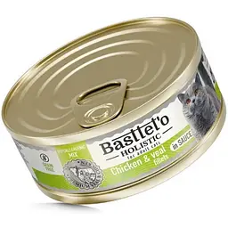 Вологий корм для котів Basttet'o Holistic Шматочки філе  курки  та телятини в соусі для котів 85 г