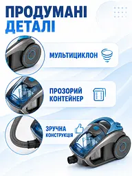 Пилосос контейнерний без мішка блакитний 4000 Вт 3 л для сухого прибирання (49676035) - мініатюра 3