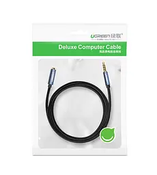 Аудіокабель ugreen AV118 3.5mm Male to 3.5mm Female, nylon braid, 2m Чорний - мініатюра 2