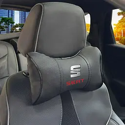 Подушка на підголівник з логотипом Seat Екошкіра 3D Кольоровий лого Чорна-Чорний кант 1 шт