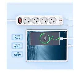 Мережевий фільтр подовжувач Hoco NS-1 4000W 4 розетки Type-C PD20W + 2 USB 18W White - мініатюра 5