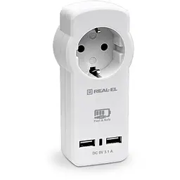 Мережевий зарядний пристрій з розеткою REAL-EL CS-30 (2USB, 3.1A) Білий - мініатюра 2