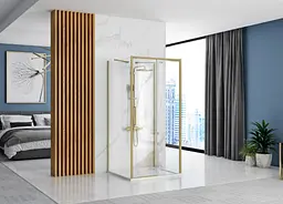 Душова кабіна Rea Rapid Slide 100x100 brushed gold пристінна REA-KPL-04709, Золотий, Універсальна, прозорий, золотий - мініатюра 3
