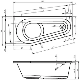 Ванна акрилова Rho Delta 160x80 ліва BB8300500000000 - мініатюра 2
