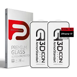 Захисне 3D скло для Apple iPhone 17, Icon 3D, загартоване, 9H, загартоване скло, повне проклеювання, протиударне, глянсове з олеофобним покриттям, на весь екран, сумісне з чохлами, проста установка, ArmorStandart (ARM89133)