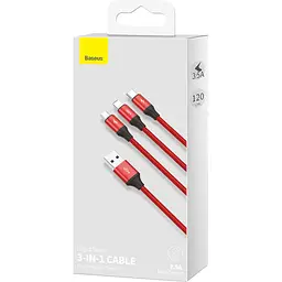 Кабель Baseus Rapid Series 3-in-1 Cable USB to MicroUSB+Lightning+Type-C 2A 1.2m CAJS000009 Red - мініатюра 3