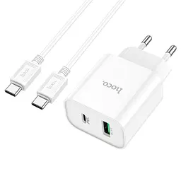 Мережевий зарядний пристрій з кабелем Hoco C80A Plus Rapido PD20W+QC3. 0 charger set(Type-C to Type-C) білий