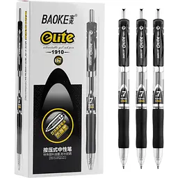 Ручка гелева Baoke Elite автоматична 0.7 мм, з грипом, чорна, 12 шт (PC1910-black)
