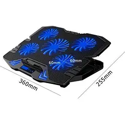 Підставка до ноутбука IceCoorel 10-15, 1 x 125mm 1400 RPM + 4 x 70mm 2500 RPM, 2 x USB, 365x297x30mm, Blue (K5Bl) - мініатюра 4
